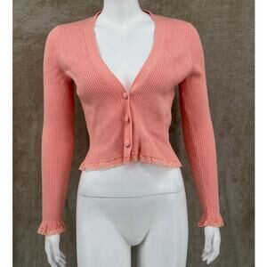 For Love & Lemons Sweater Womens‎ Medium Nina Cardigan Peach Knit Lace Feminine